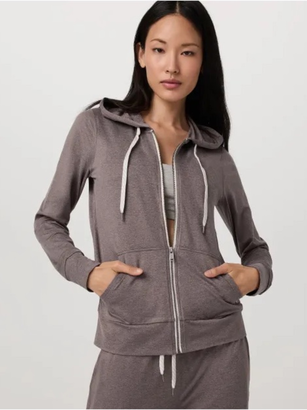 Vuori Taupe Full-Zip Hoodie with Drawstring